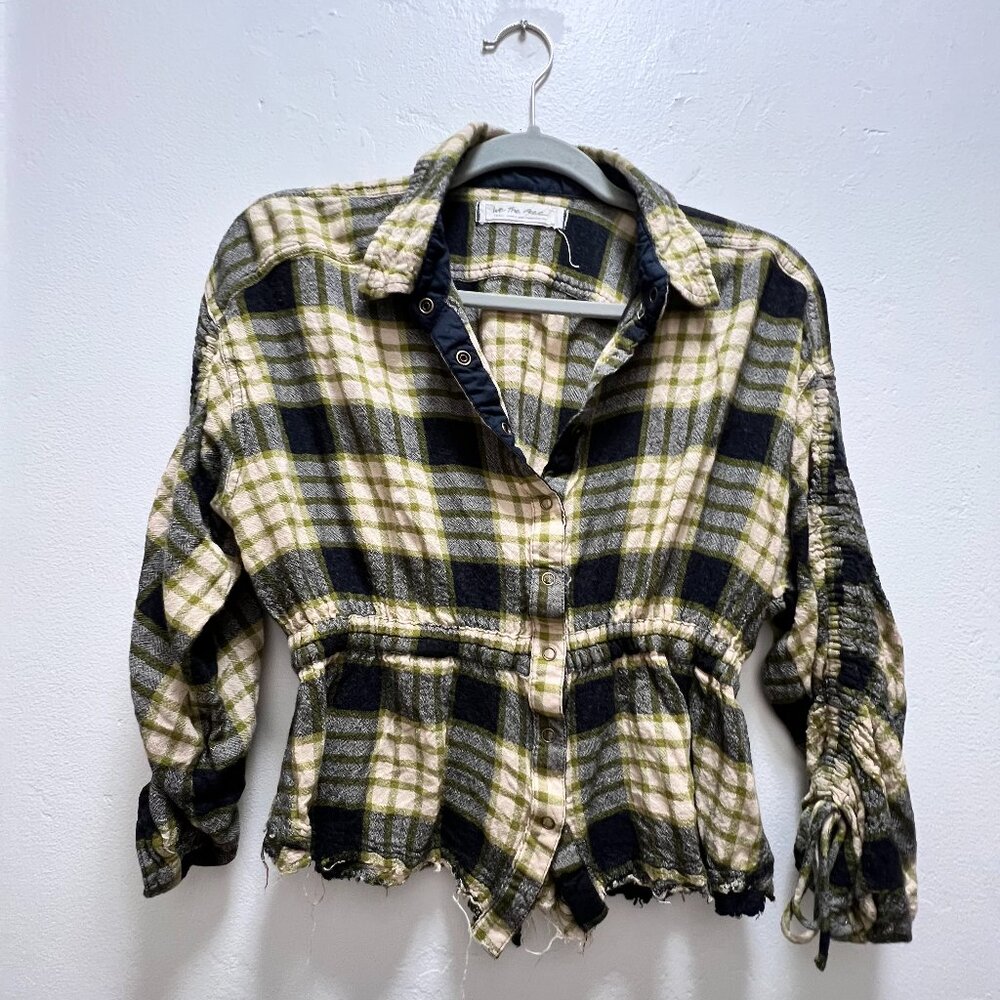 We The Free  Pacific Dawn Plaid GREEN Peplum Drawstring Snap Front SMALL Boho